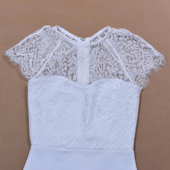 Bandage Lace Detail Bodycon Midi Dress in White - Picture 17 of 17
